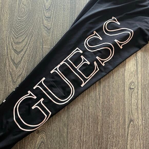 NWOT Guess Crop Leggings High Rise Elastic Waist Pull-On Logo Print Black Size M - Picture 5 of 10